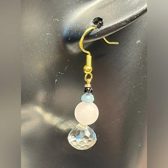 💚💖genuine green amethyst, Rose quartz and gold over sterling earrings-NWT - Picture 7 of 7
